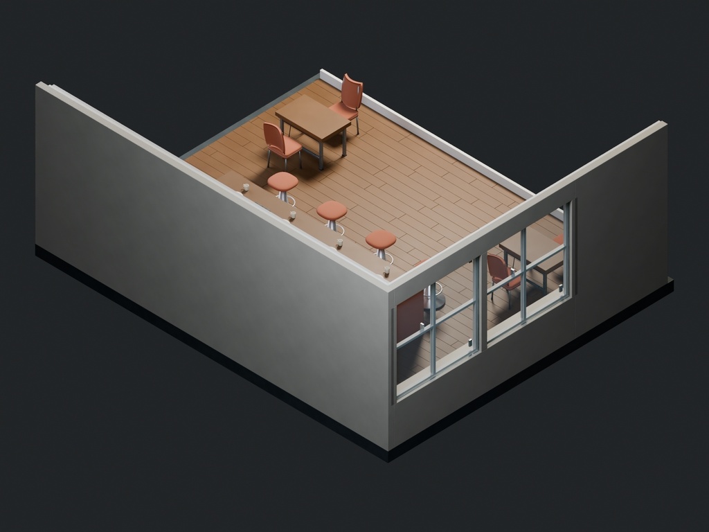 【3D背景】114 午前二時の食堂 / Two AM Diner【FBX・GLB・BLEND】