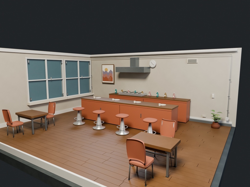 【3D背景】114 午前二時の食堂 / Two AM Diner【FBX・GLB・BLEND】