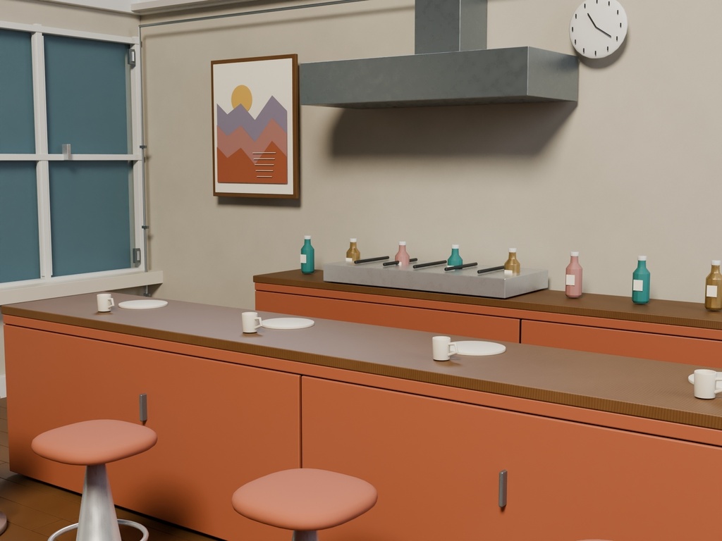 【3D背景】114 午前二時の食堂 / Two AM Diner【FBX・GLB・BLEND】
