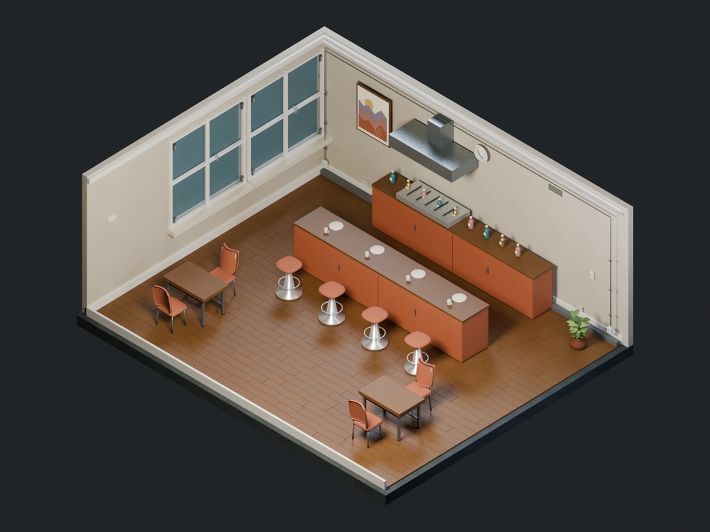 【3D背景】114 午前二時の食堂 / Two AM Diner【FBX・GLB・BLEND】