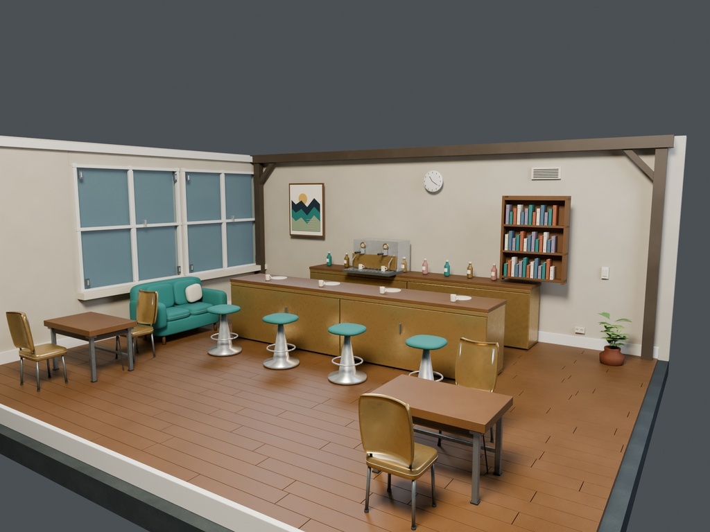 【3D背景】115 琥珀色の喫茶室 / Amber Coffee House【FBX・GLB・BLEND】