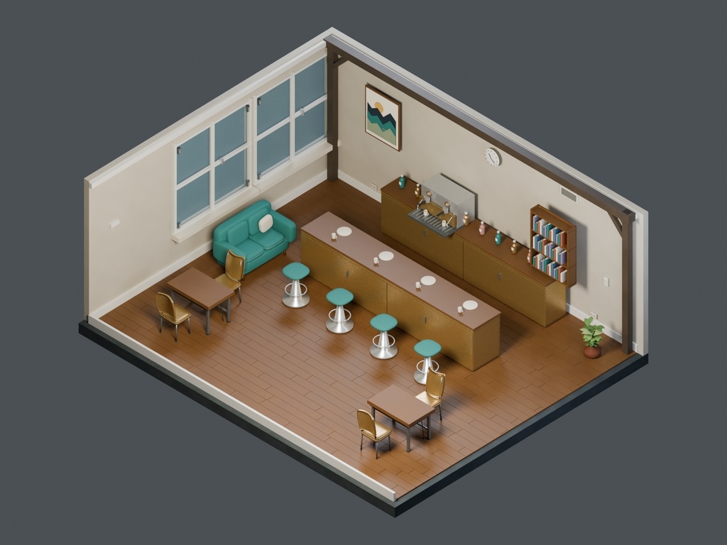 【3D背景】115 琥珀色の喫茶室 / Amber Coffee House【FBX・GLB・BLEND】