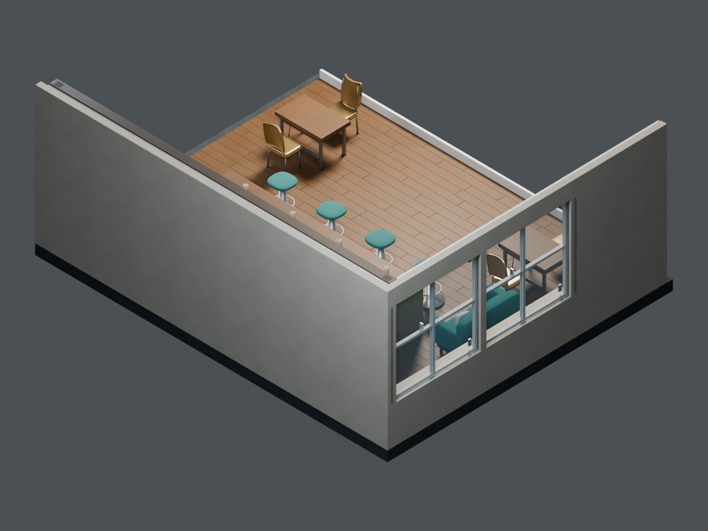 【3D背景】115 琥珀色の喫茶室 / Amber Coffee House【FBX・GLB・BLEND】
