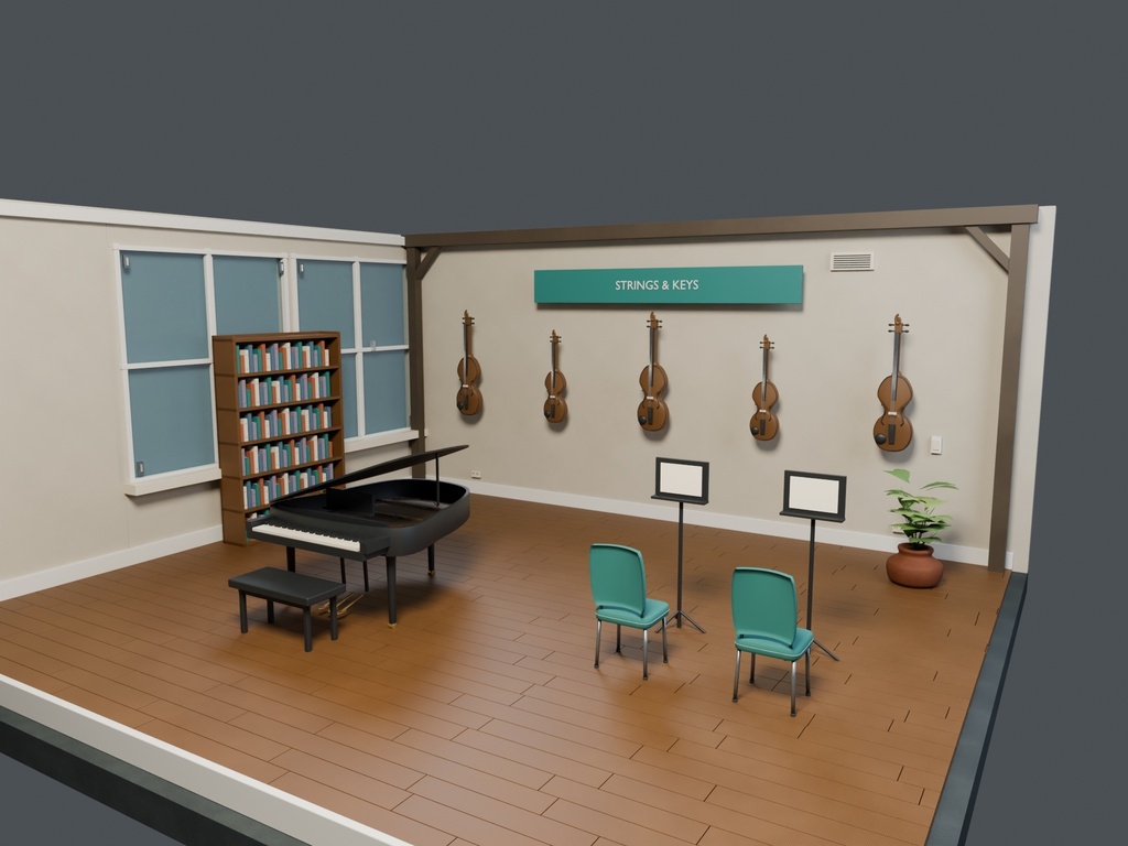 【3D背景】118 弦楽器の展示室 / Strings Gallery【FBX・GLB・BLEND】