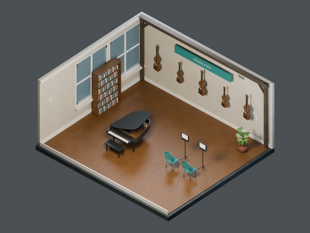 【3D背景】118 弦楽器の展示室 / Strings Gallery【FBX・GLB・BLEND】