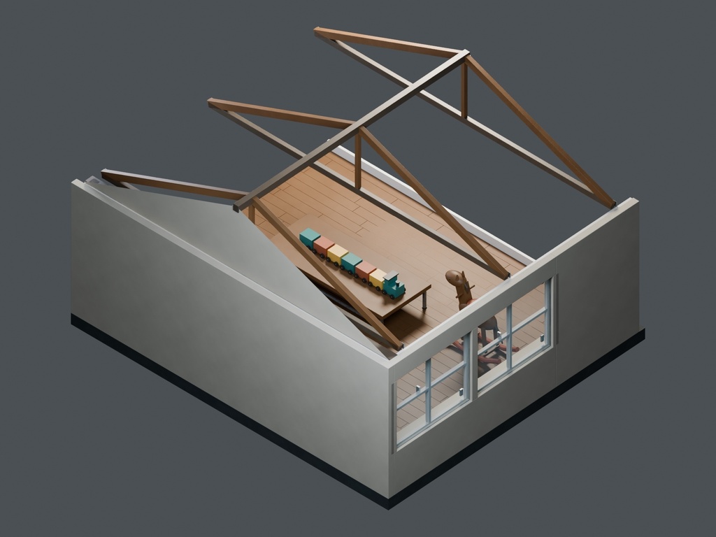 【3D背景】119 屋根裏の玩具店 / Attic Toy Shop【FBX・GLB・BLEND】
