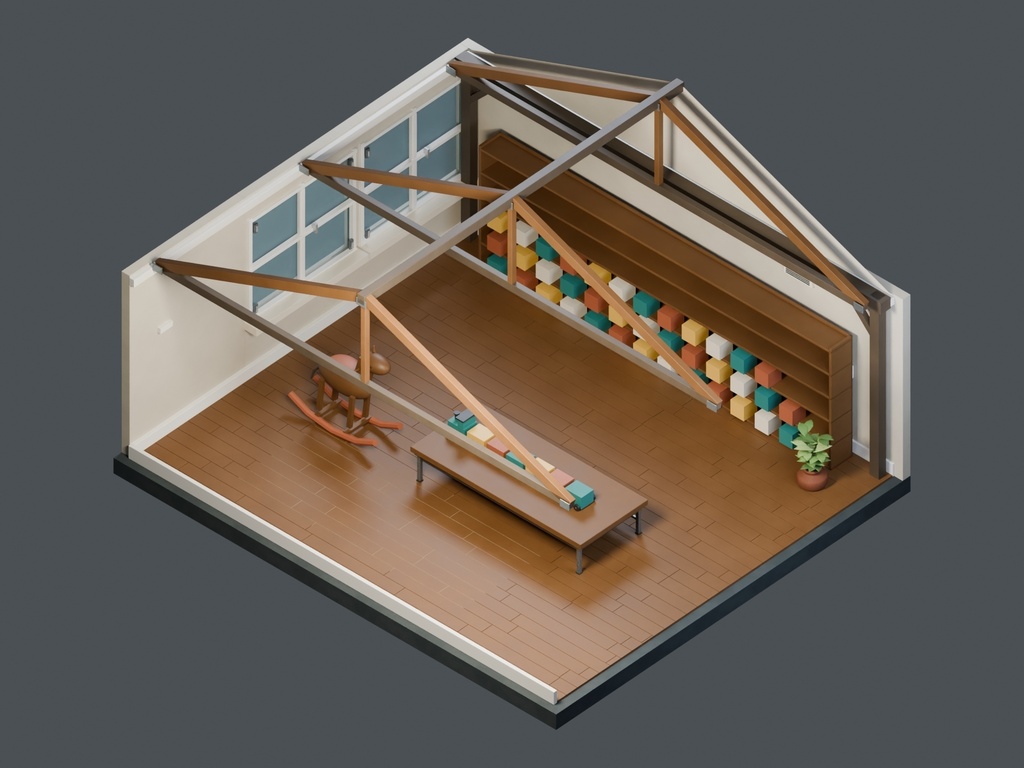 【3D背景】119 屋根裏の玩具店 / Attic Toy Shop【FBX・GLB・BLEND】