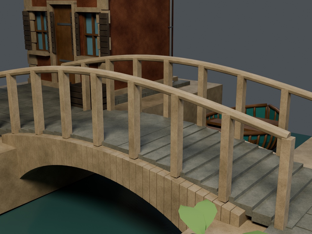 【3D背景】121 運河の石橋 / Canal Stone Bridge【FBX・GLB・BLEND】