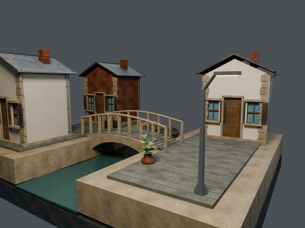 【3D背景】121 運河の石橋 / Canal Stone Bridge【FBX・GLB・BLEND】