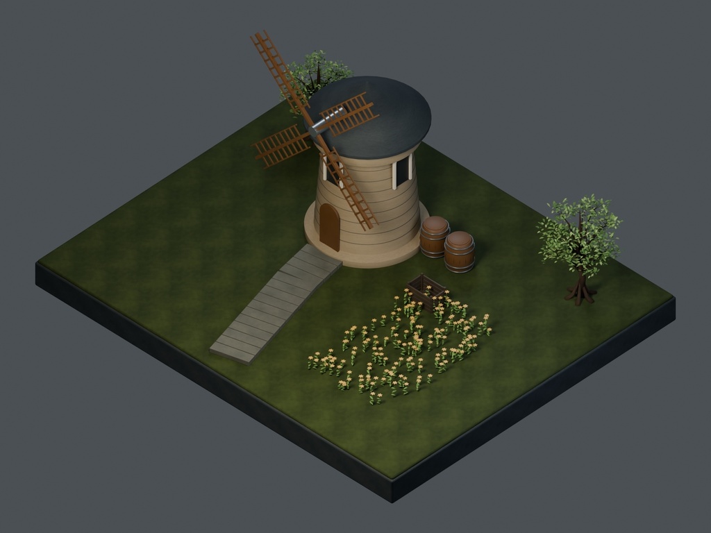 【3D背景】122 風車の丘 / Windmill Hill【FBX・GLB・BLEND】