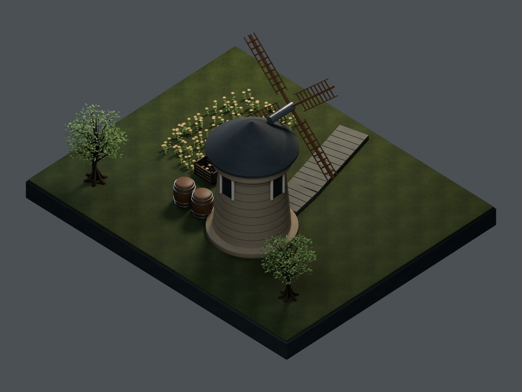 【3D背景】122 風車の丘 / Windmill Hill【FBX・GLB・BLEND】