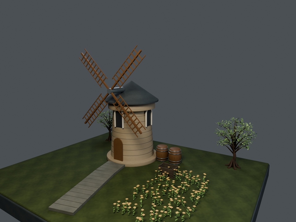 【3D背景】122 風車の丘 / Windmill Hill【FBX・GLB・BLEND】