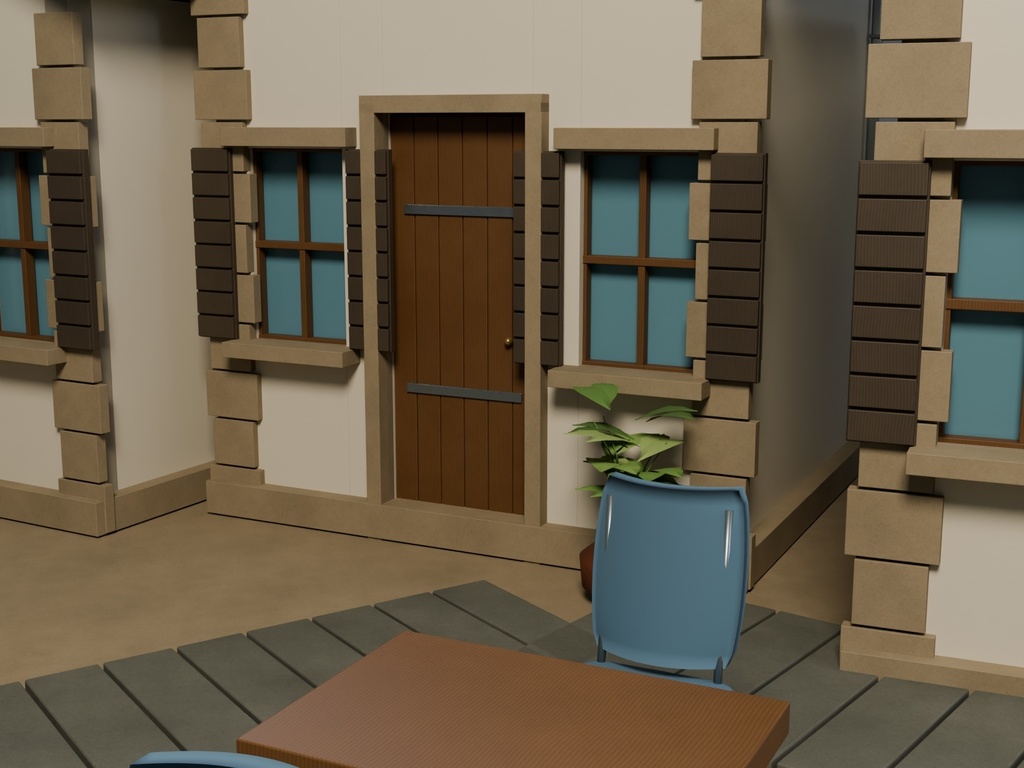 【3D背景】125 青い海辺の路地 / Blue Coastal Alley【FBX・GLB・BLEND】