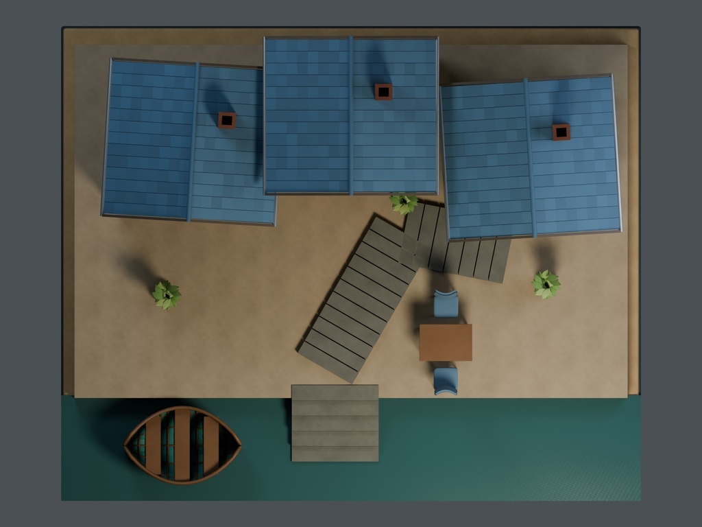【3D背景】125 青い海辺の路地 / Blue Coastal Alley【FBX・GLB・BLEND】