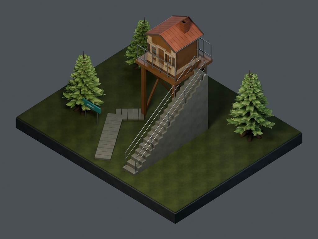【3D背景】126 高原の見張り塔 / Alpine Watchtower【FBX・GLB・BLEND】