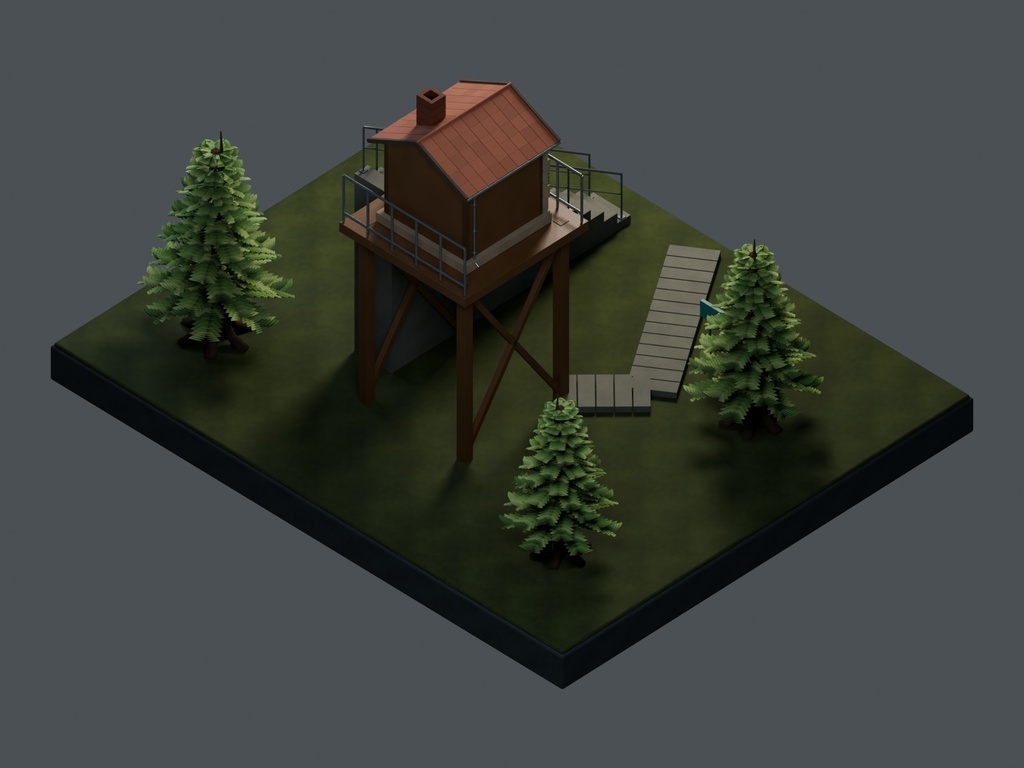 【3D背景】126 高原の見張り塔 / Alpine Watchtower【FBX・GLB・BLEND】