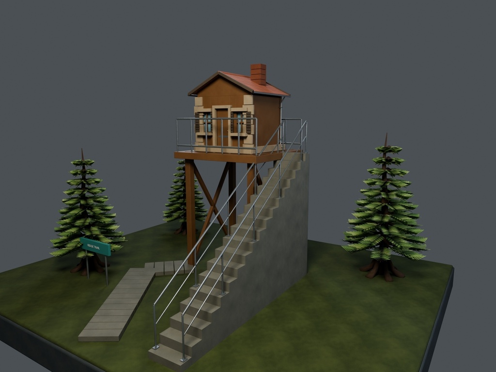 【3D背景】126 高原の見張り塔 / Alpine Watchtower【FBX・GLB・BLEND】