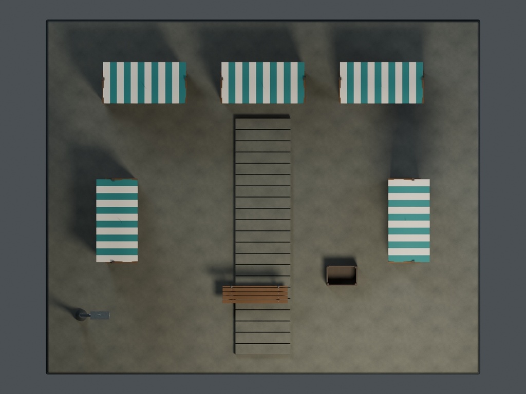 【3D背景】127 雨の駅前市場 / Station Rain Market【FBX・GLB・BLEND】