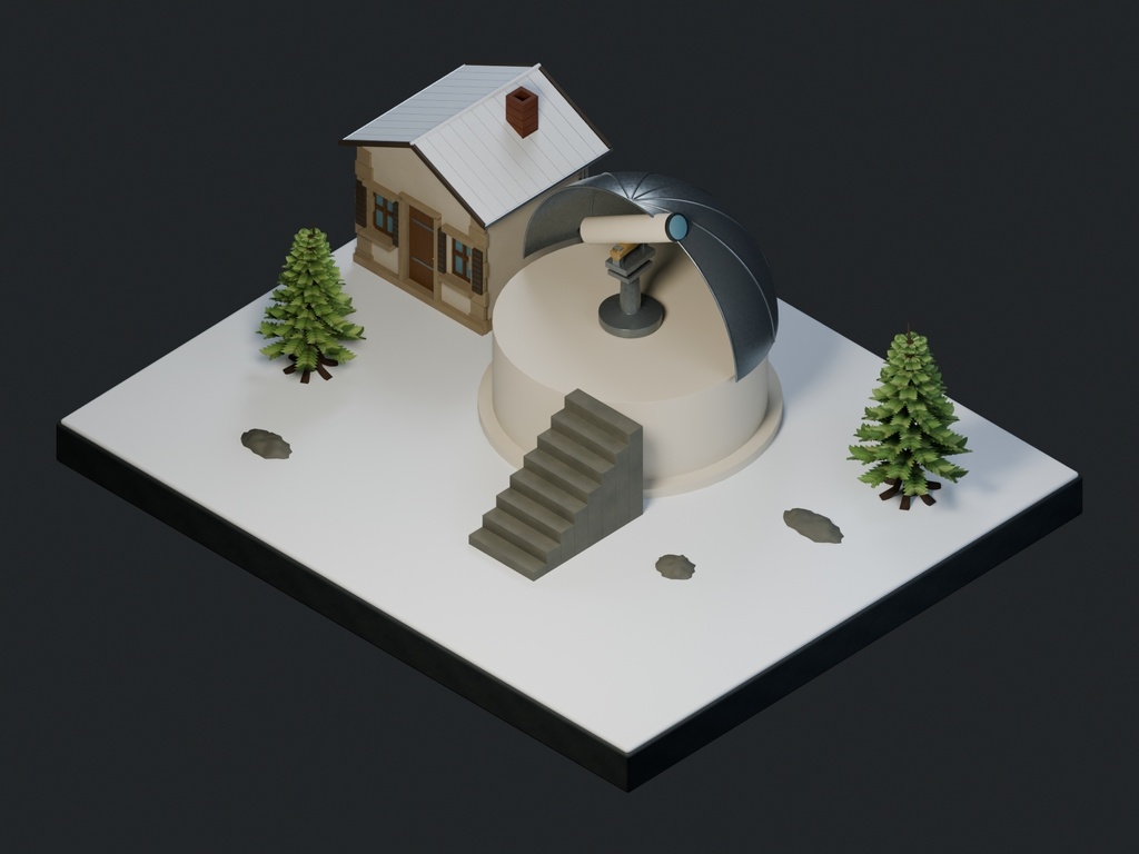 【3D背景】128 雪山の天文台 / Snow Observatory【FBX・GLB・BLEND】