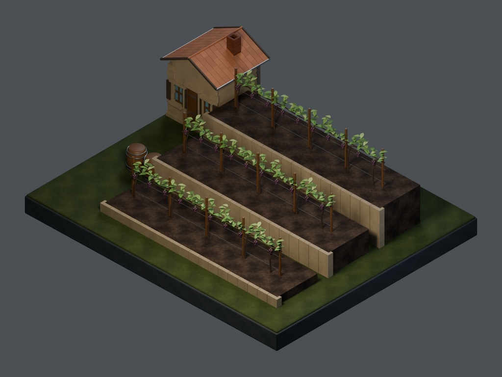 【3D背景】129 斜面の葡萄畑 / Terraced Vineyard【FBX・GLB・BLEND】