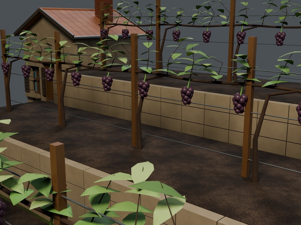 【3D背景】129 斜面の葡萄畑 / Terraced Vineyard【FBX・GLB・BLEND】