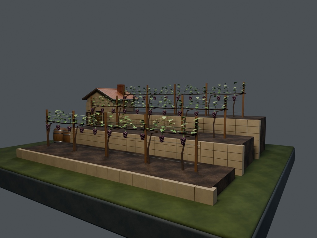 【3D背景】129 斜面の葡萄畑 / Terraced Vineyard【FBX・GLB・BLEND】