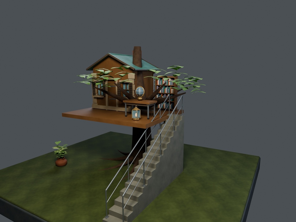 【3D背景】132 巨木の空中書斎 / Treetop Study【FBX・GLB・BLEND】