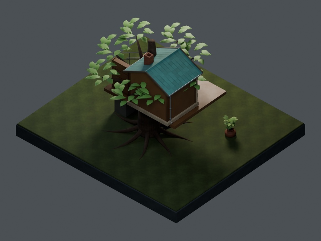【3D背景】132 巨木の空中書斎 / Treetop Study【FBX・GLB・BLEND】