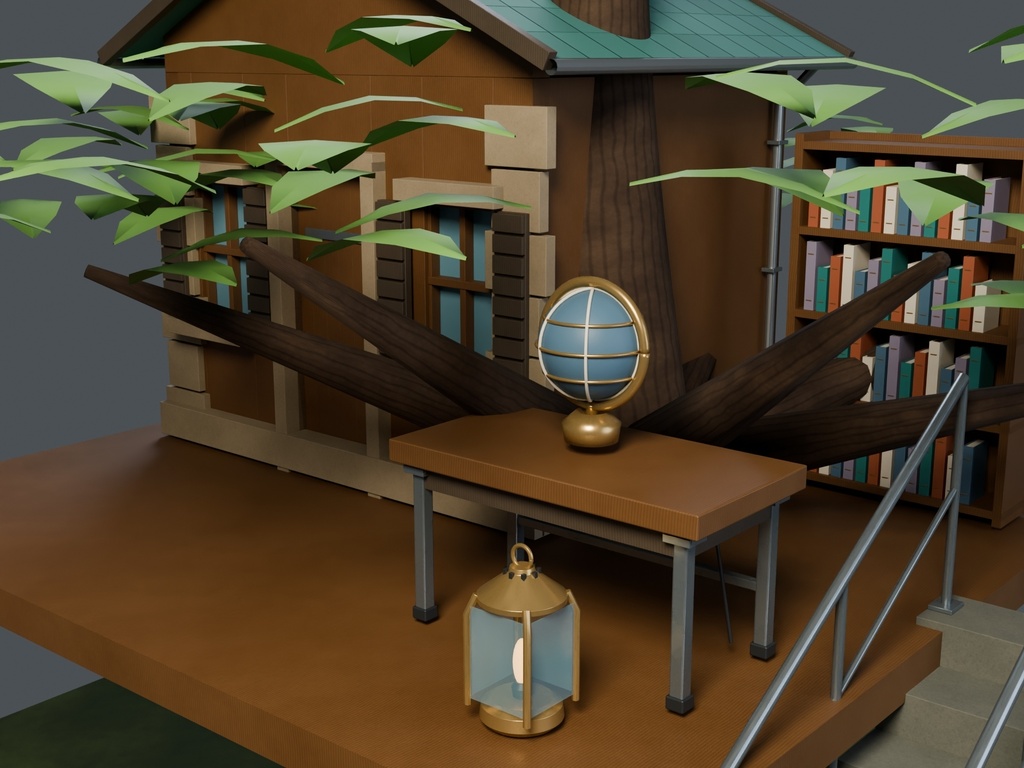 【3D背景】132 巨木の空中書斎 / Treetop Study【FBX・GLB・BLEND】