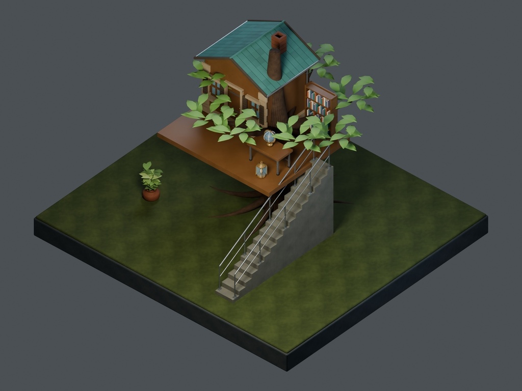 【3D背景】132 巨木の空中書斎 / Treetop Study【FBX・GLB・BLEND】