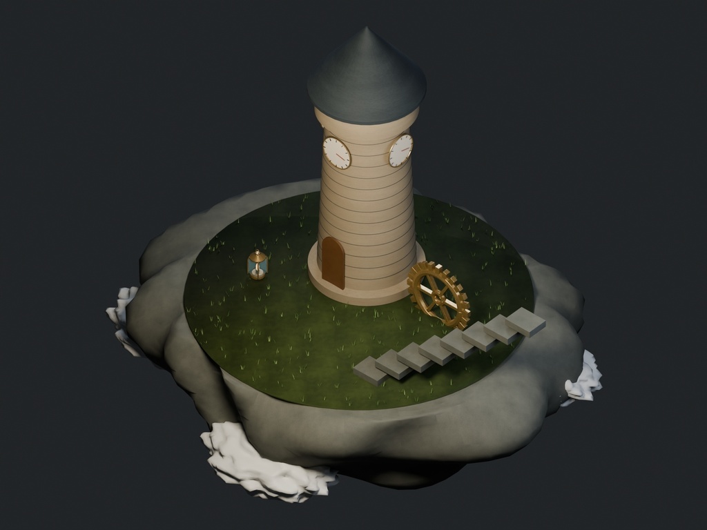 【3D背景】135 浮遊する時計塔 / Floating Clocktower【FBX・GLB・BLEND】