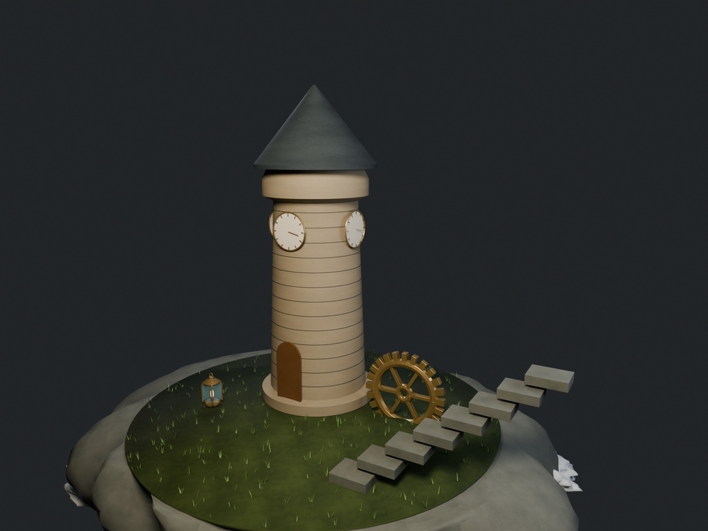 【3D背景】135 浮遊する時計塔 / Floating Clocktower【FBX・GLB・BLEND】