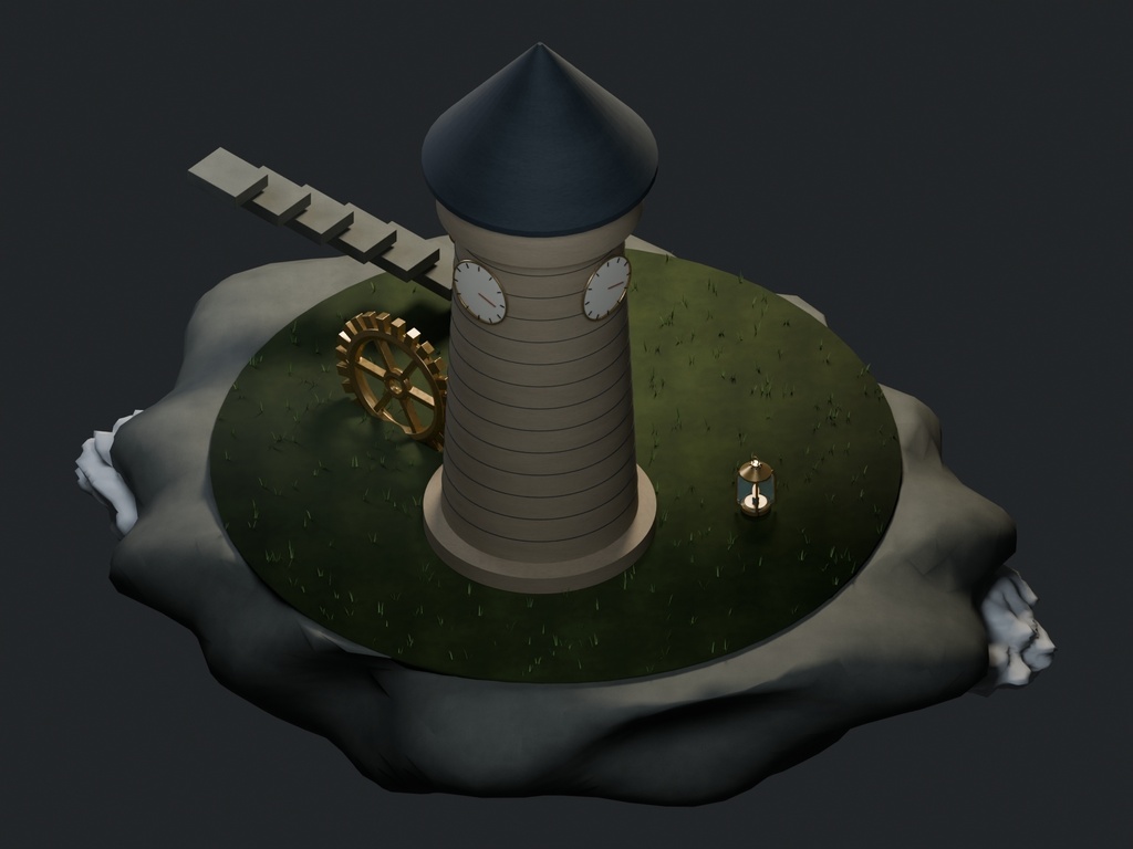 【3D背景】135 浮遊する時計塔 / Floating Clocktower【FBX・GLB・BLEND】