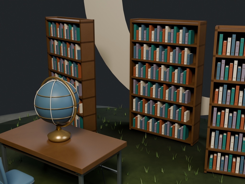 【3D背景】136 月の書庫 / Lunar Archive【FBX・GLB・BLEND】