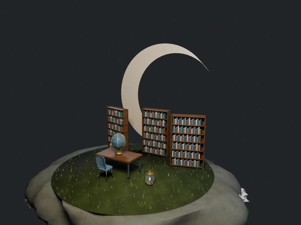 【3D背景】136 月の書庫 / Lunar Archive【FBX・GLB・BLEND】