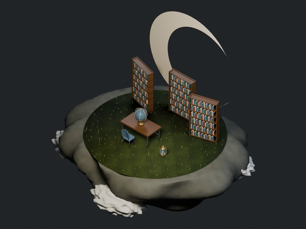 【3D背景】136 月の書庫 / Lunar Archive【FBX・GLB・BLEND】