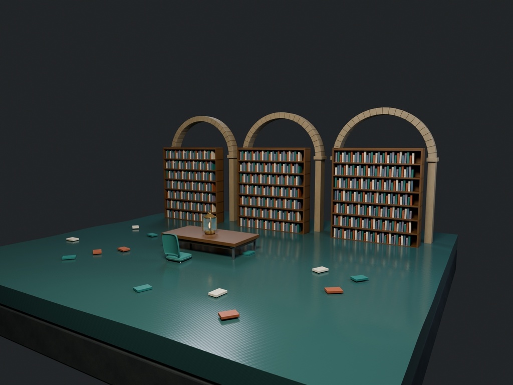 【3D背景】138 沈んだ図書館 / Drowned Library【FBX・GLB・BLEND】