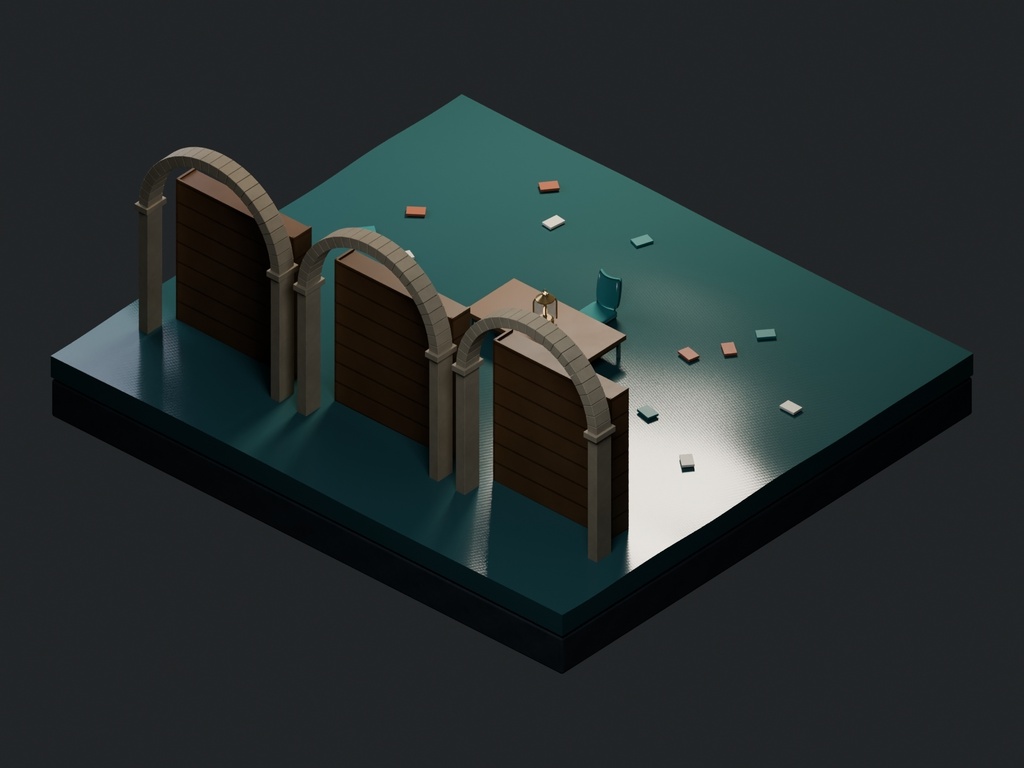 【3D背景】138 沈んだ図書館 / Drowned Library【FBX・GLB・BLEND】