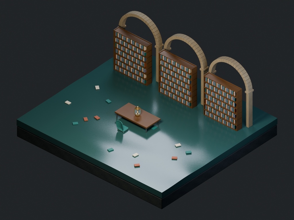 【3D背景】138 沈んだ図書館 / Drowned Library【FBX・GLB・BLEND】