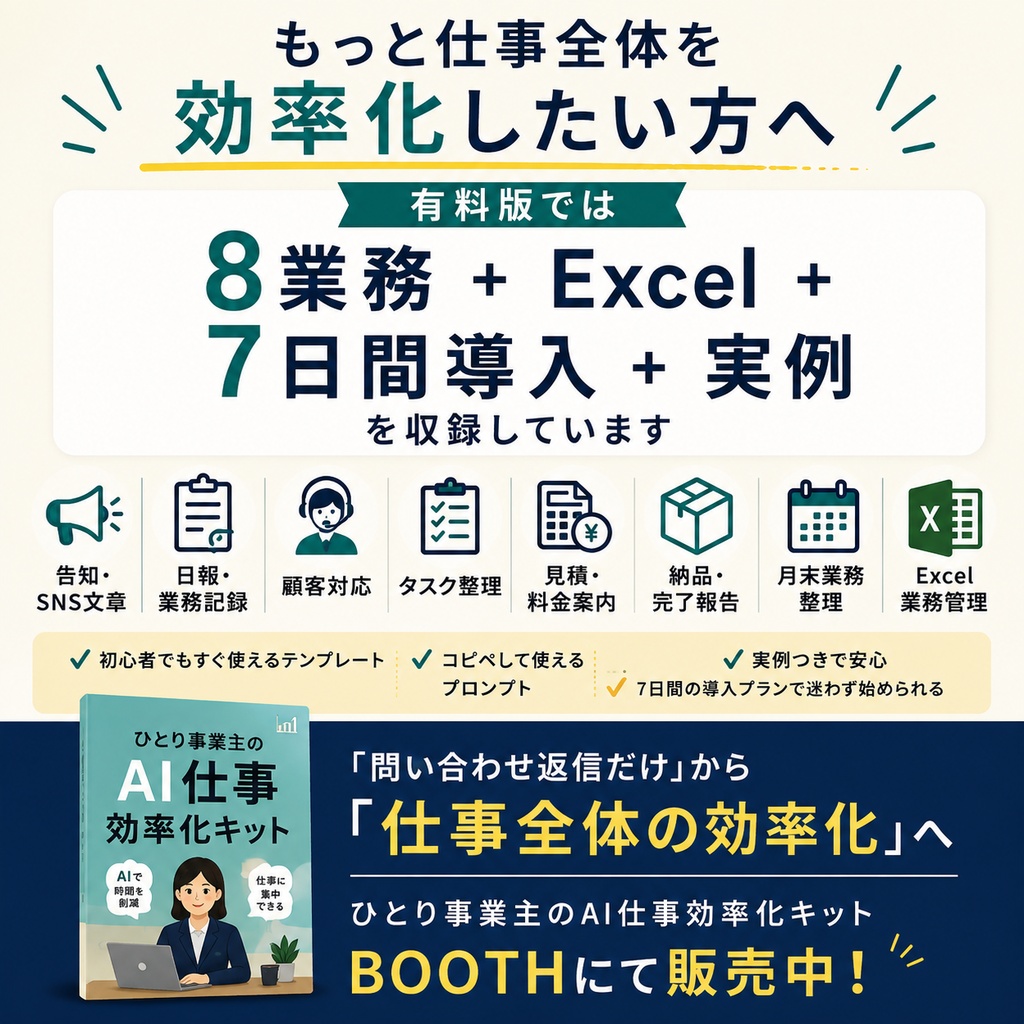 【無料】ChatGPT仕事効率化|個人事業主向け・問い合わせ返信テンプレート3選