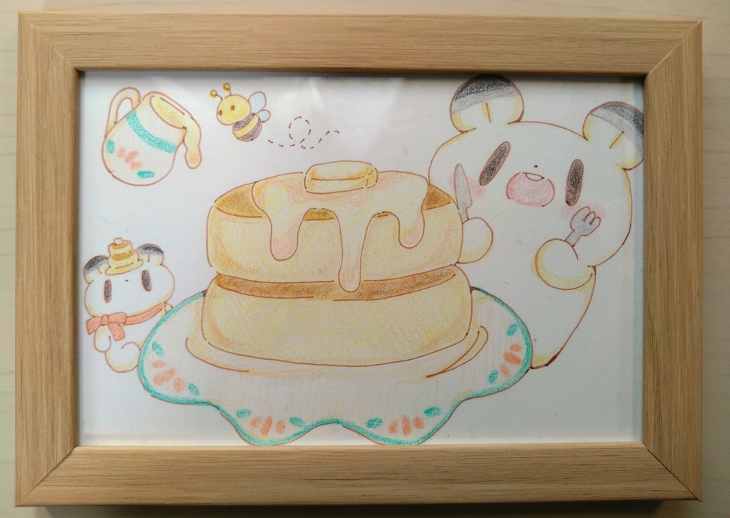 ぬいぬいぷもこ-ホットケーキ ポストカード原画