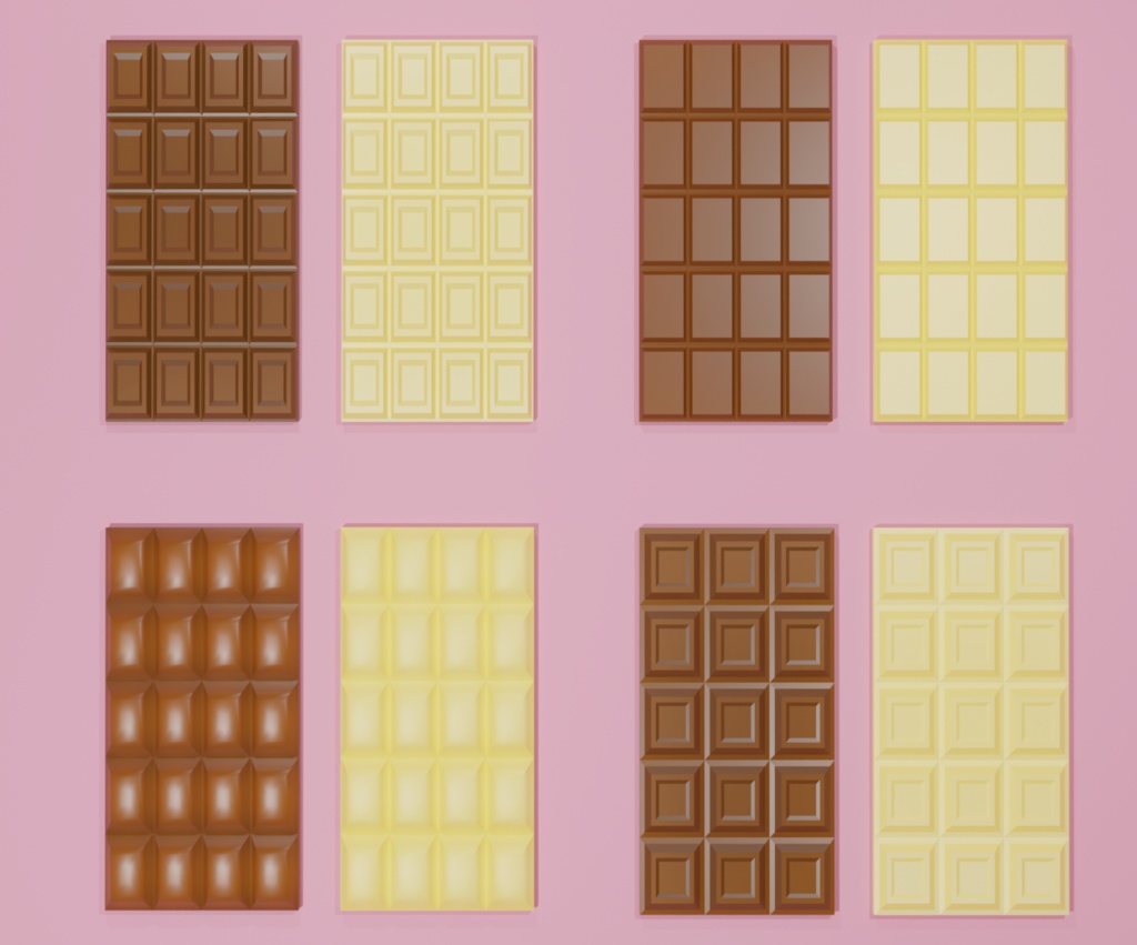 3D板チョコ4種 (ミルク、ホワイト)