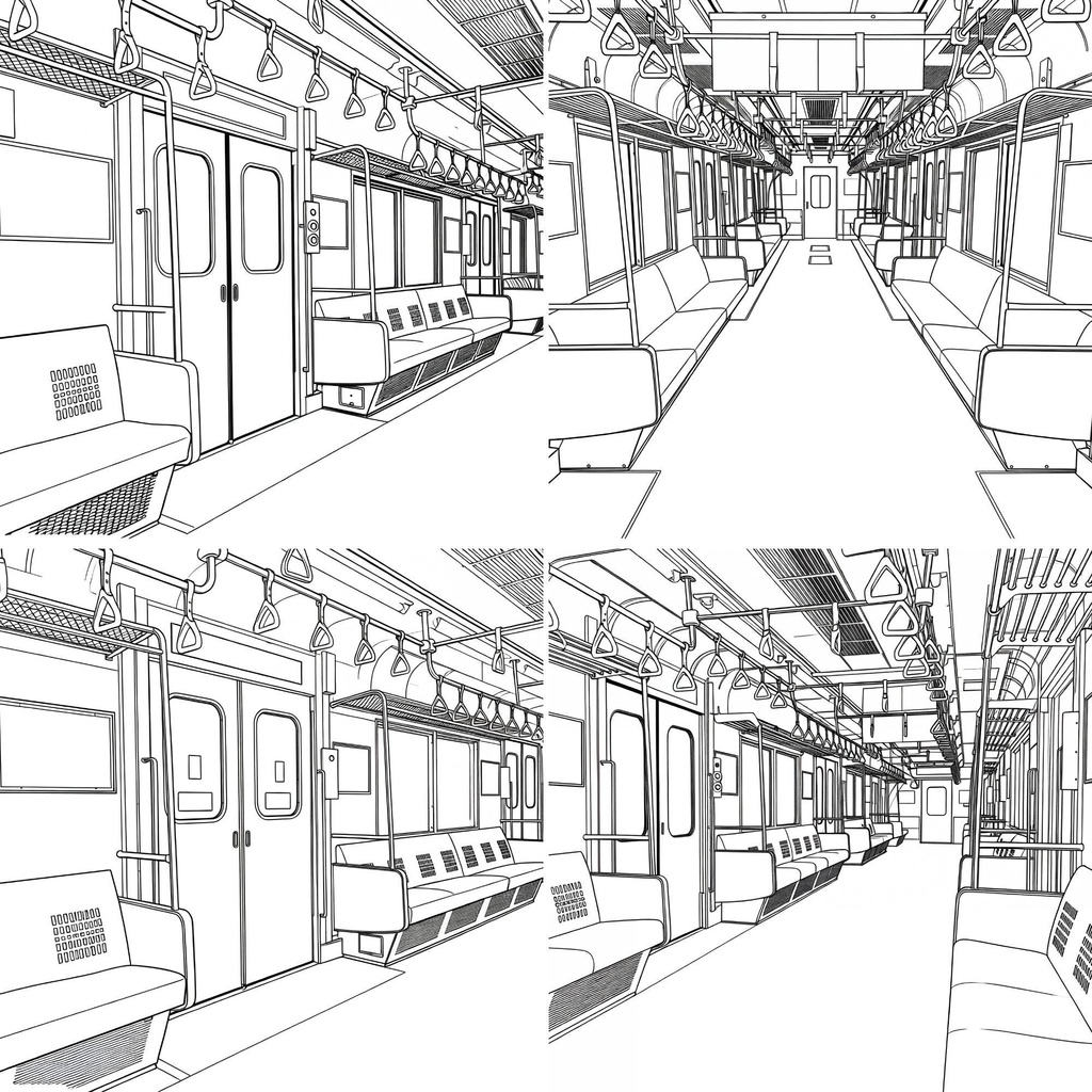 Train Interior Line Art Vol.1(電車内装線画素材10枚)