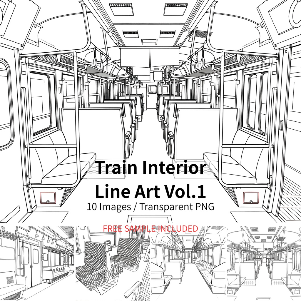 Train Interior Line Art Vol.1（電車内装線画素材10枚）