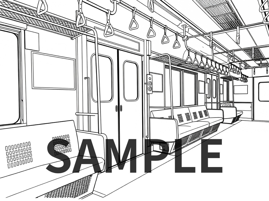 Train Interior Line Art Vol.1(電車内装線画素材10枚)