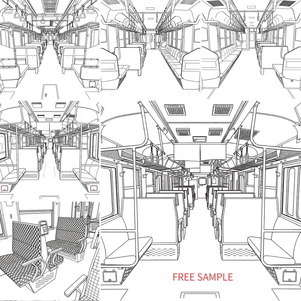 Train Interior Line Art Vol.1(電車内装線画素材10枚)