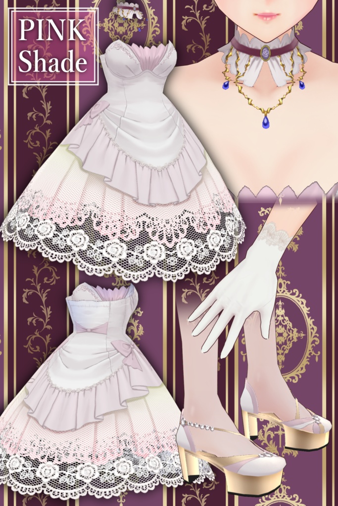 【β版VRoidテクスチャ】レディローズドレスコーデ【FBXアクセサリー】