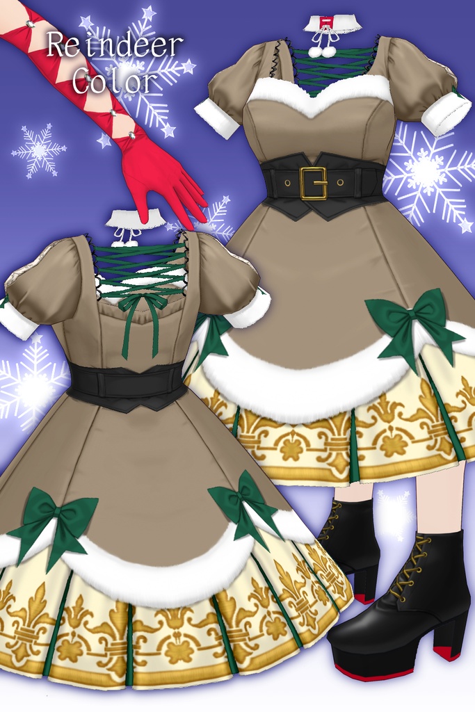 【β版VRoidテクスチャ】クリスマスドレスコーデ【FBXアクセサリー】