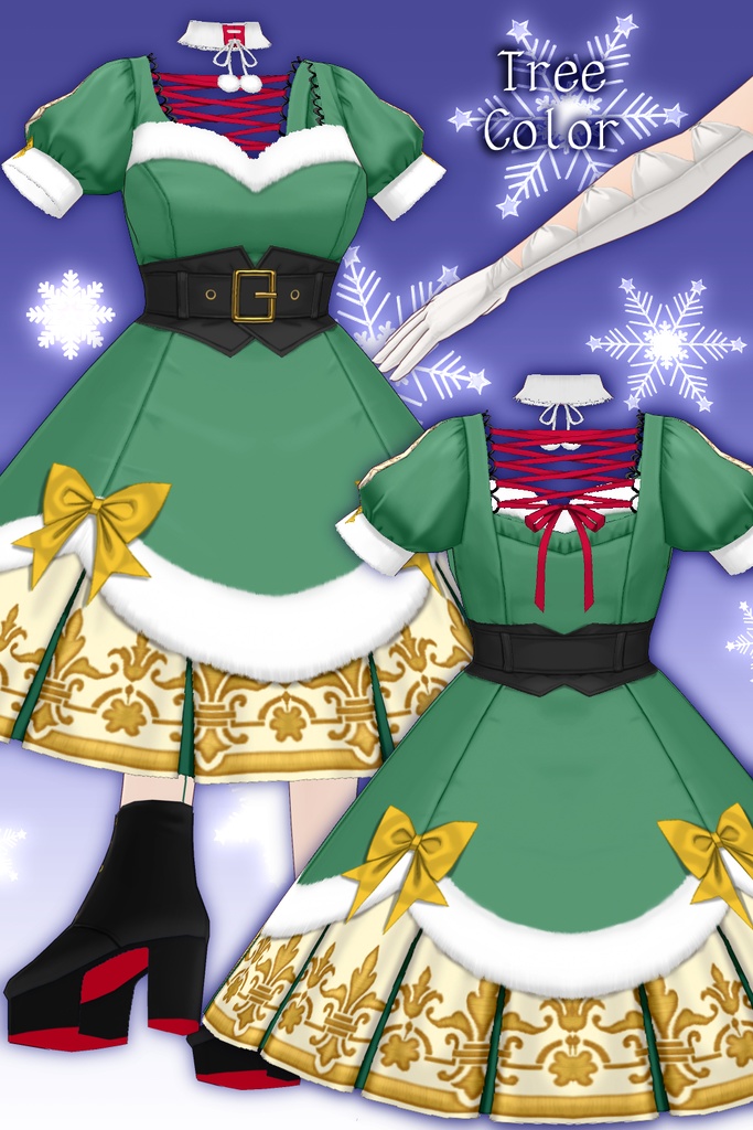 【β版VRoidテクスチャ】クリスマスドレスコーデ【FBXアクセサリー】