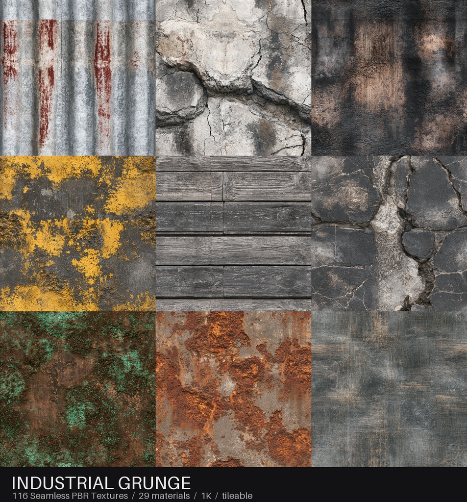 	Industrial Grunge — 116 Seamless Textures (1K) ｜ 産業グランジ シームレステクスチャ116種